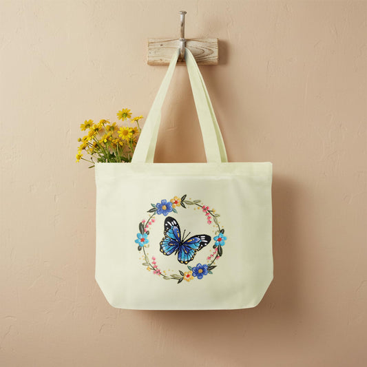 ERKOON Canvas Tote Bag Embroidery Kit for Beginners, Floral Arts Crafts Cross Stitch Kits for Adults Including Stamped Embroidery Bag with Hoops, Needle, Instruction and Color Threads (Butterfly)