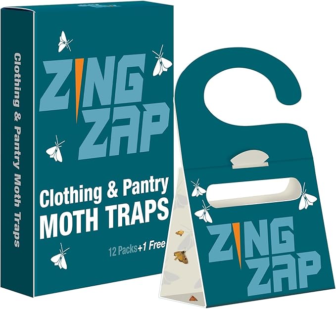 ZingZap Moth Trap 10-Pack, Slowly Releases Enhanced 2X Pheromones, Lures, Trap & Kill Pantry & Clothes Moths, Food, Wardrobe & Dresser Moth Treatment & Prevention, Odorless, Safe & Eco-Friendly