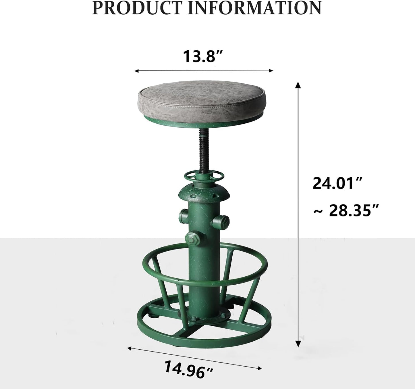 Topower Antique Industrial Round Bottom Adjustable Height Cafe Coffee Retro Vintage Stylish Water Pipe Design Pub Kitchen Bar Stool (Antique Green, PU Leather Top)