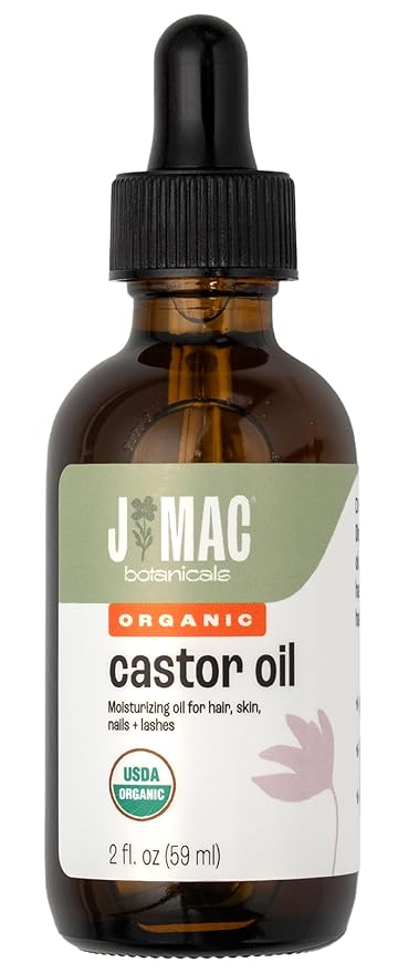 J MAC BOTANICALS Organic Castor Oil, 100% Pure (2oz Glass Bottle with dropper) - For Eyelashes, Eyebrows, Hair & Skin