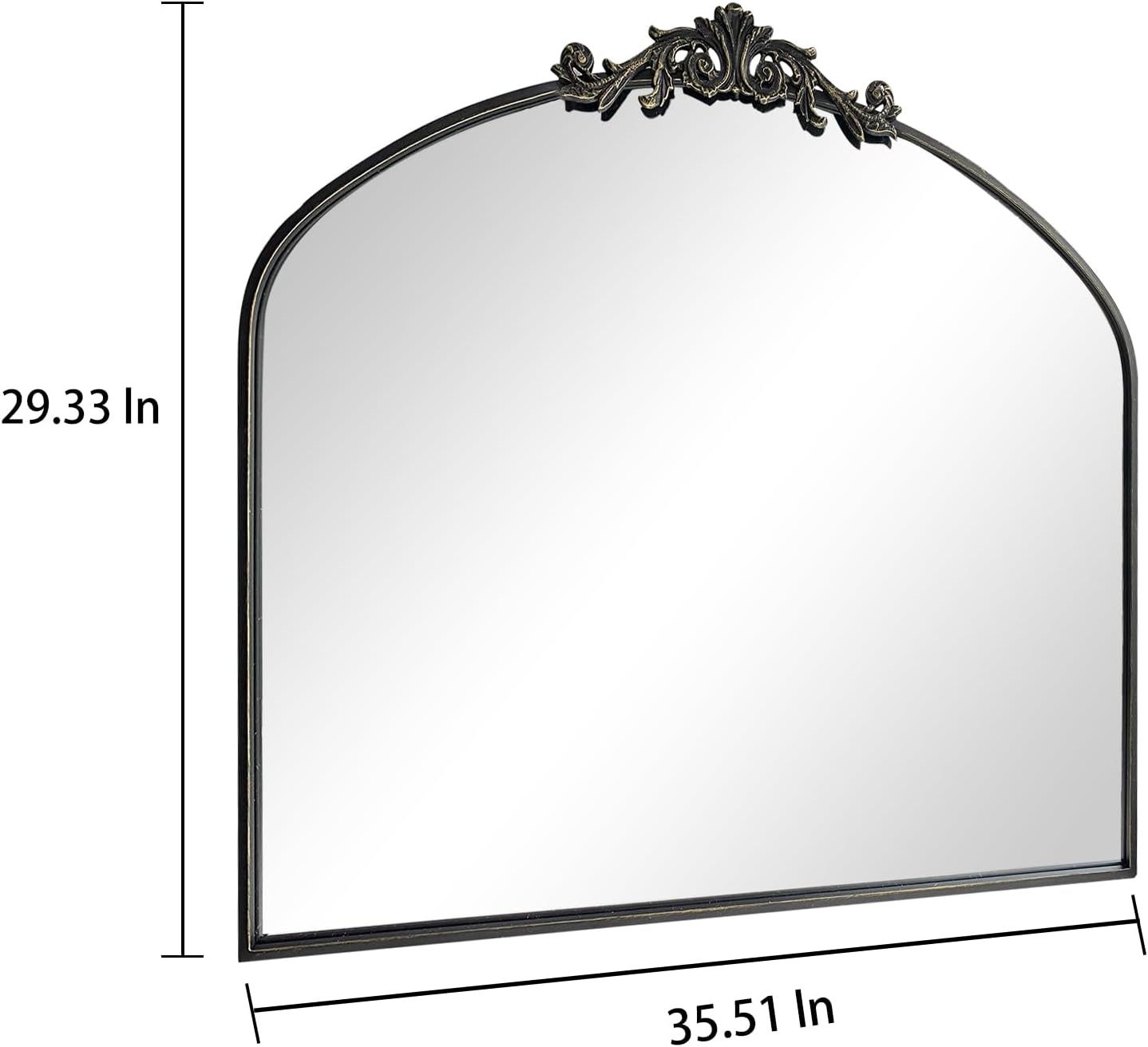 WAMIRRO Ornate Black Mirror,Vintage Arched Baroque Antique Mirorrs for Living Room Hallway Fireplace Bathroom Entryway 36"X30"