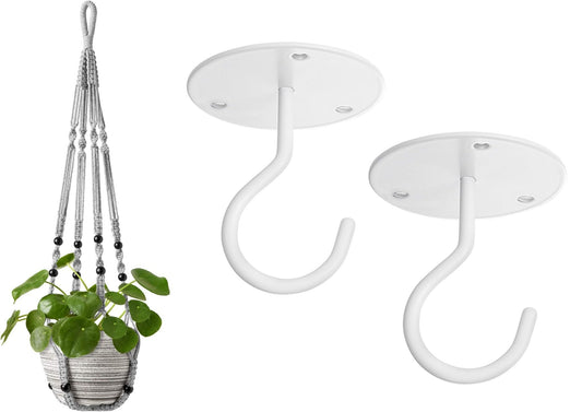 Mkono Macrame Plant Hangers Indoor Hanging Planter Basket and Ceiling Hooks,Decorative Flower Pot Holder No Tassels for Indoor Outdoor Home Decor, Ivory