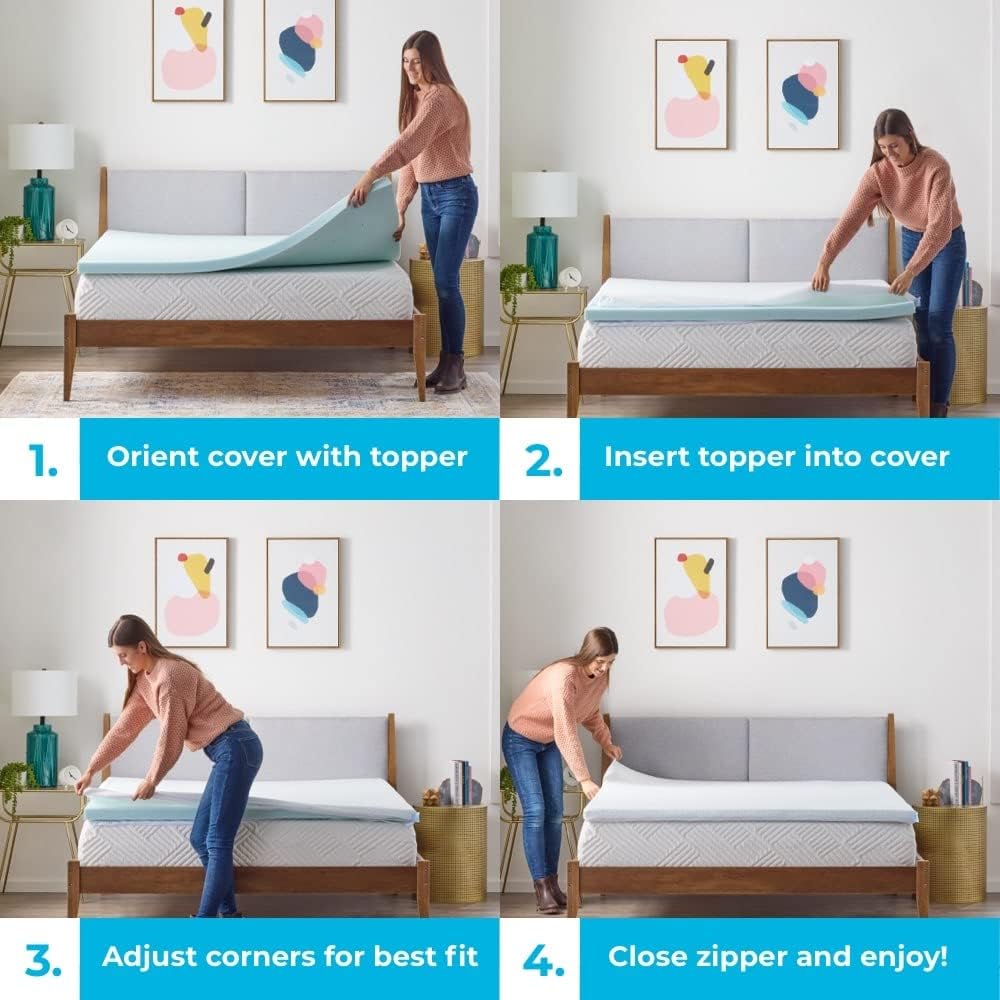 Linenspa 3 Inch Gel Swirl Memory Foam Mattress Topper with Machine-Washable-Cover