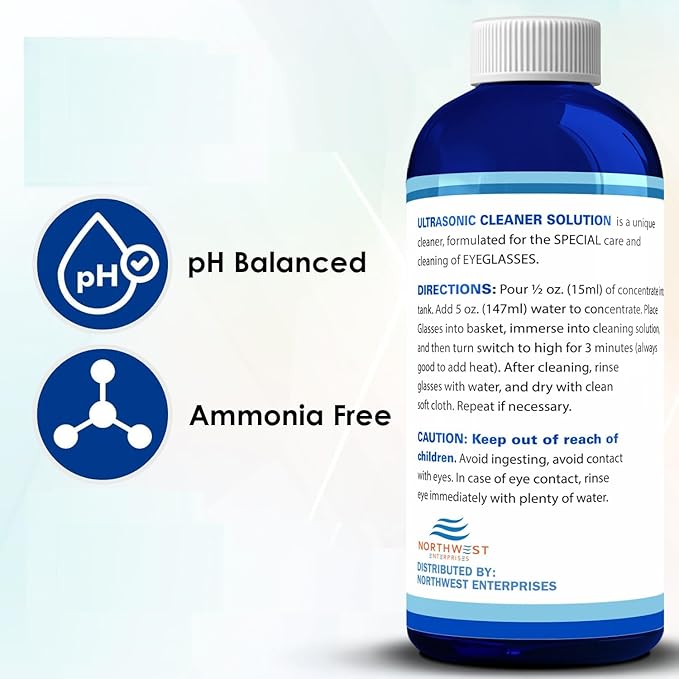 NORTHWEST ENTERPRISES Ultrasonic Eyeglass Cleaner Solution. Concentrated Glasses Cleaner for use in Sonic and Ultrasonic Machines. (2)