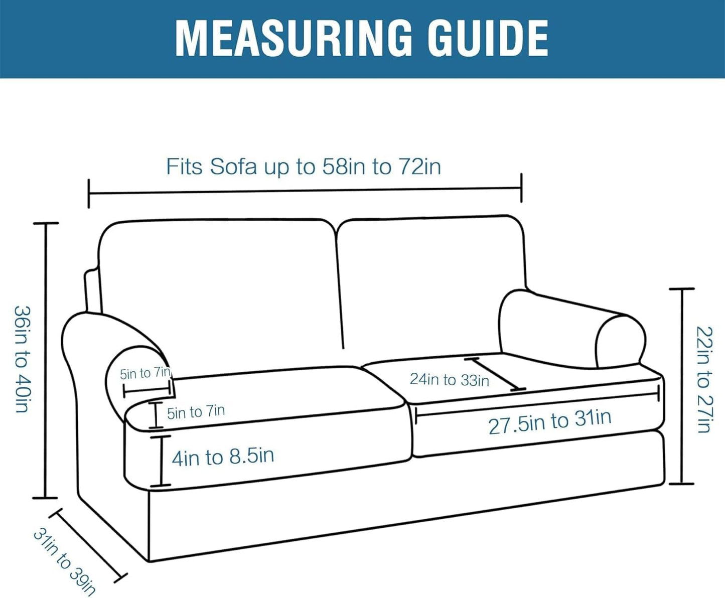 H.VERSAILTEX Sofa Cover 3 Piece T Cushion Loveseat Slipcovers Thick Velvet Couch Cover Stretch T Cushion Sofa Covers for 2 Cushion Couch with 2 Individual T Cushion Covers, Porcelain