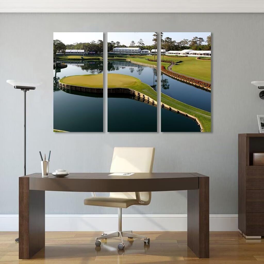 chenchenArt USA Golf Course Wall Art for Living Room Bedroom Bathroom Home Decorations TPC Sawgrass Golf Course Pictures Posters Canvas Prints Modern Artwork Framed Ready to Hang(12''W x 24''H x3)