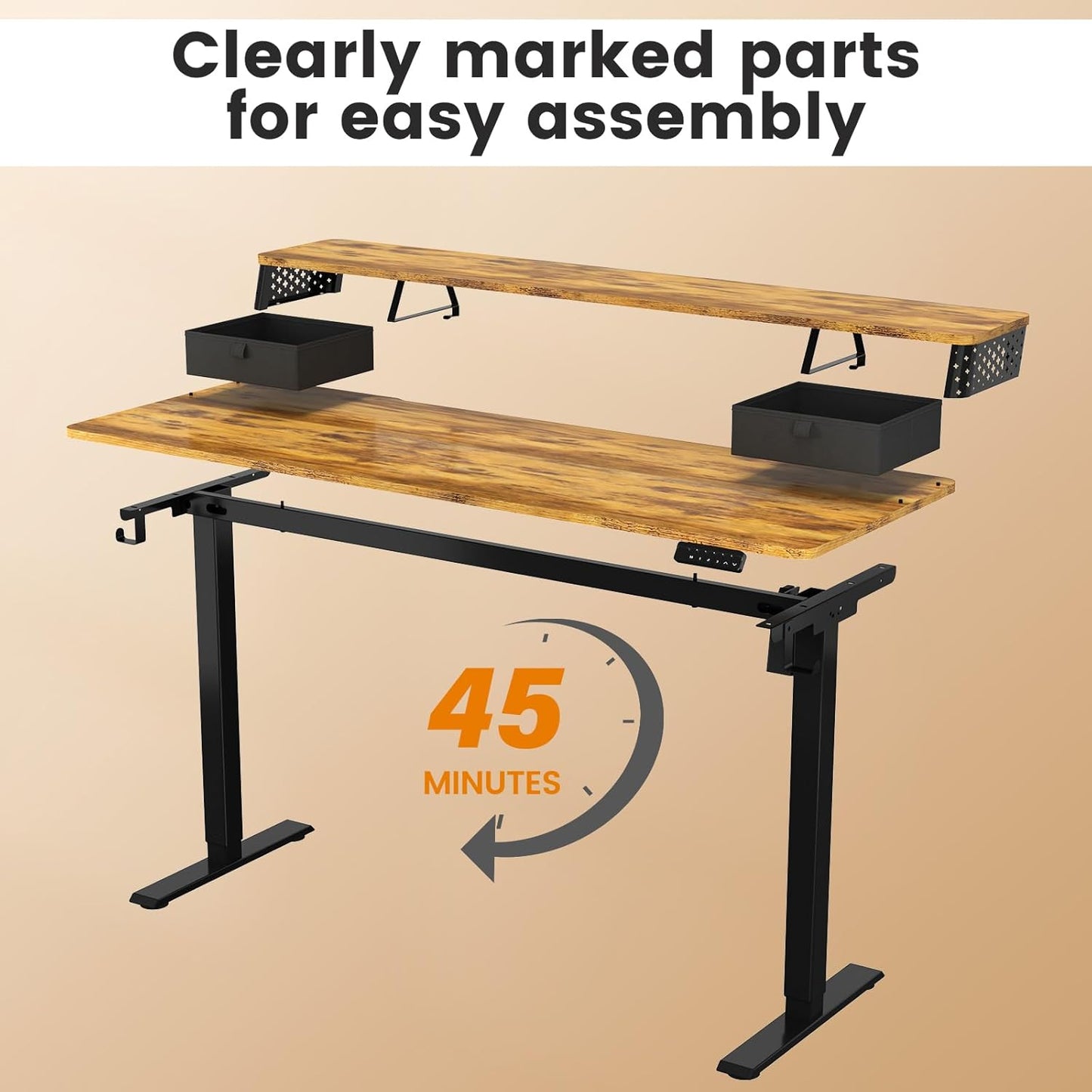 Standing Desk With Drawers and Brushless Motor,Electric Height Adjustable desk for Walking Pad,Ergonomic Stand Up Desk for Home Office & Gaming,3 Memory Height Preset & Hooks(48" x 24",Rustic Brown)