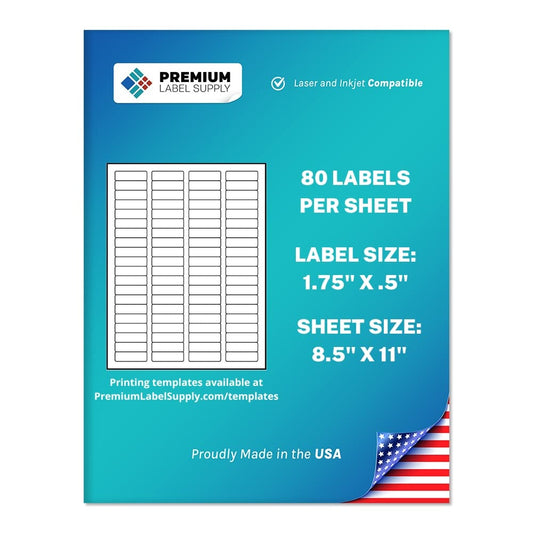 Premium Label Supply White Sticker Return Address Labels – 1.75" x .5" – Laser/Inkjet Compatible – (80 per Sheet), 25 Sheets – 2000 Total Adhesive Labels