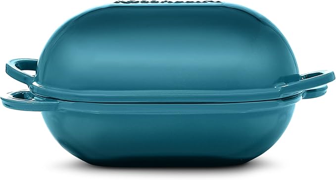 Signature Enameled Cast Iron Sourdough Bread Oven | Non-Stick with Tight Fitting Lid for Perfect Baking and Bread Making | 2QT Oval Oven With Lid [Ocean Blue]