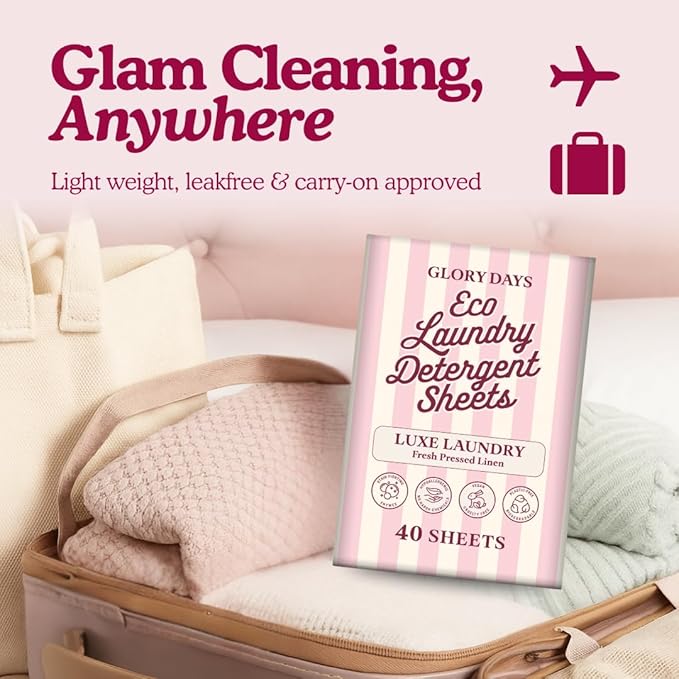 Glory Days Eco Laundry Detergent Sheets Strips – Purely Perfect (Fragrance-Free) | 40 Sheets = Up to 80 Loads | Enzyme-Powered, Plastic-Free, Hypoallergenic | HE, Top & Front Loader | Travel-Friendly