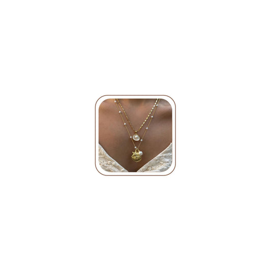 Drogomen Sea Shell Necklace for Women Layered Shell Charm Necklaces Boho Ocean Starfish Seashell Necklace Summer Beach Vacation Essentials Jewelry for Women (AW)
