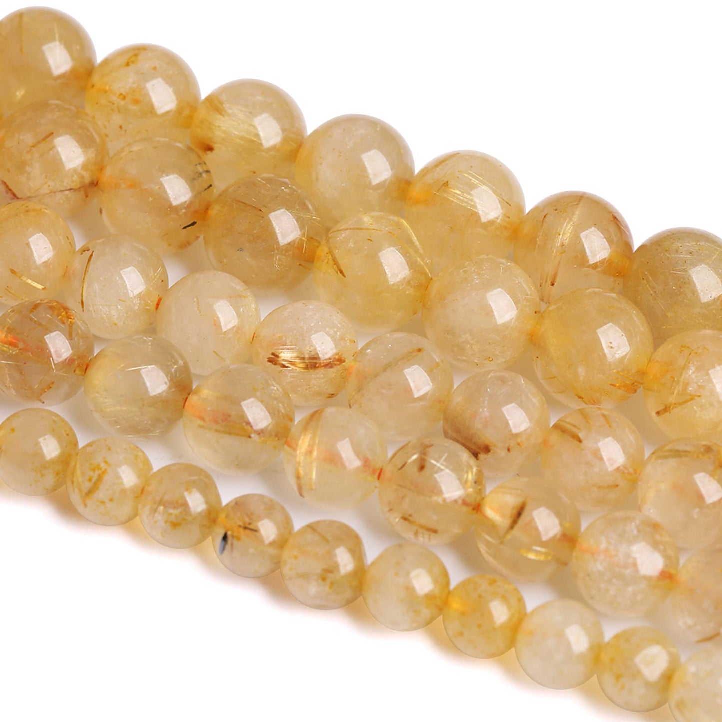 6MM 60PCS Natural Stone Golden Rutile Quartz Beads Gemstone 2A Grade Actinolite Semi Precious Crystal Loose Beads for Jewelry Making DIY Bracelet Necklace 1 Strand