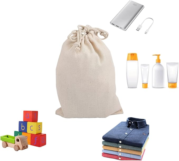 10x12 inches Natural Cotton Double Drawstring Reusable Produce Muslin Bags – Multipurpose Drawstring Storage Pouch for Everyday Use (Pack Of 100)