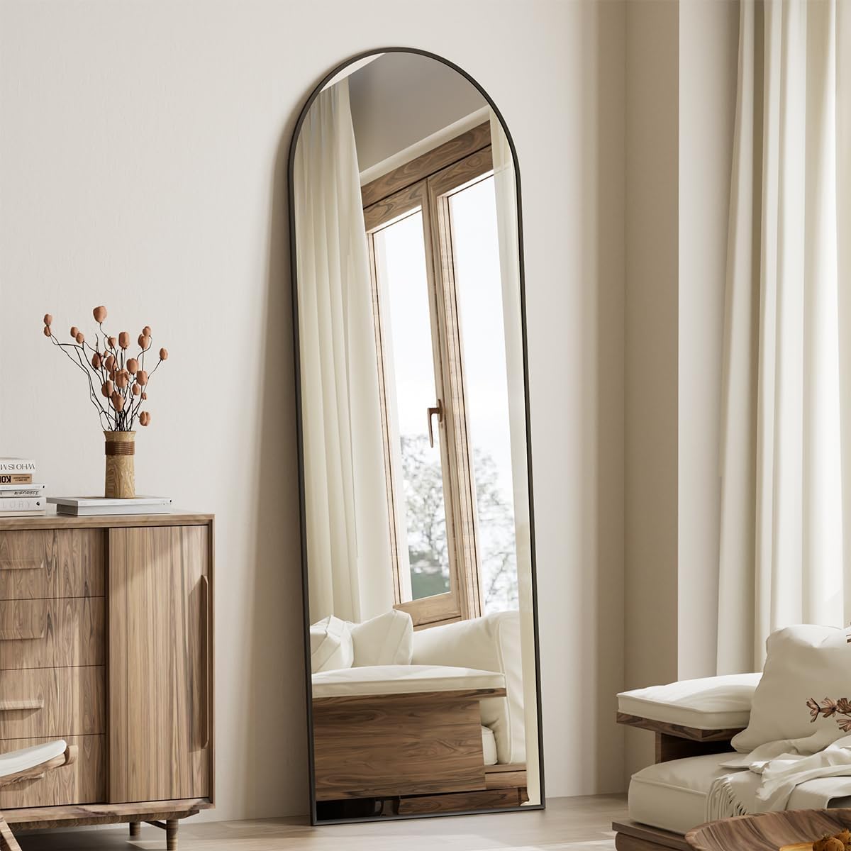 Koonmi 21x56 inch Arched Full Length Mirror, Black Large Floor Mirror with Aluminum Alloy Frame, Standing Hanging or Leaning Wall-Mounted Full Body Mirror for Living Room and Bedroom
