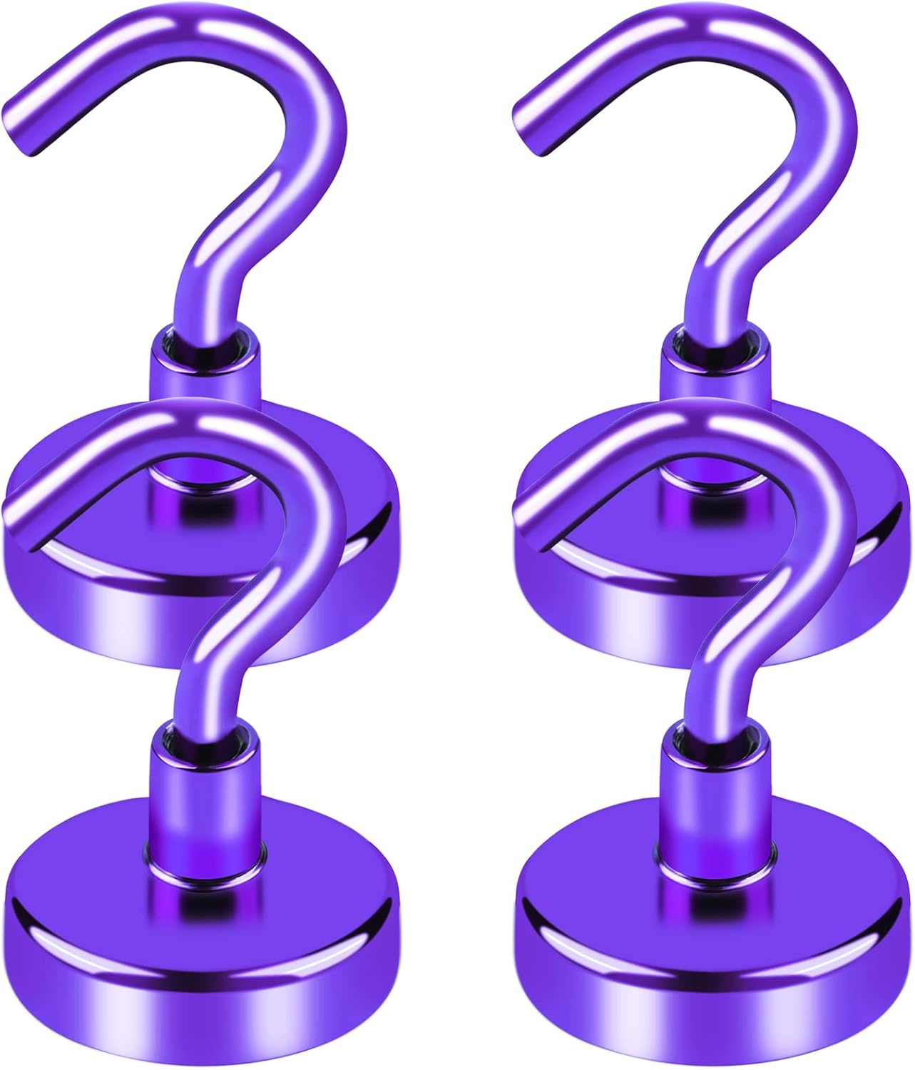 LOVIMAG Strong Magnetic Hooks, Heavy Duty Magnets - 50Lbs Purple, 4 Pack for Refrigerator, Hanging, Ceiling, Tool Room Etc