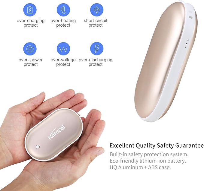 Karecel Rechargeable Hand Warmer, 5200mAh Double-Sided Instant Heating Electric Hand Warmer Power Bank, Up to 11Hrs, USB Portable Handwarmer Pocket Heater, Tech Gifts for Men Women, Winter Essentials