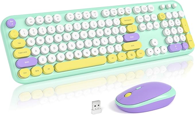 MOFII Wireless Keyboard and Mouse, Retro Typewriter Keyboard and Silent Mouse, 2.4GHz Full Size Keyboard and Mouse Wireless Combo for Laptop, PC, Desktop, Windows (Mint Green)