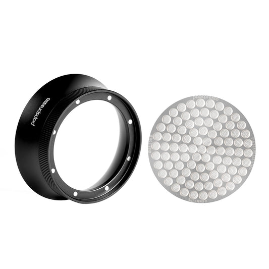 Popspresso V3 58.35mm Magnetic Espresso Dosing Funnel & Puck Screen Set, 3cm High No Mess Design, Fits 58mm Tamper, Distributor & Portafilter, 316 Stainless Steel Filter for Even Extraction