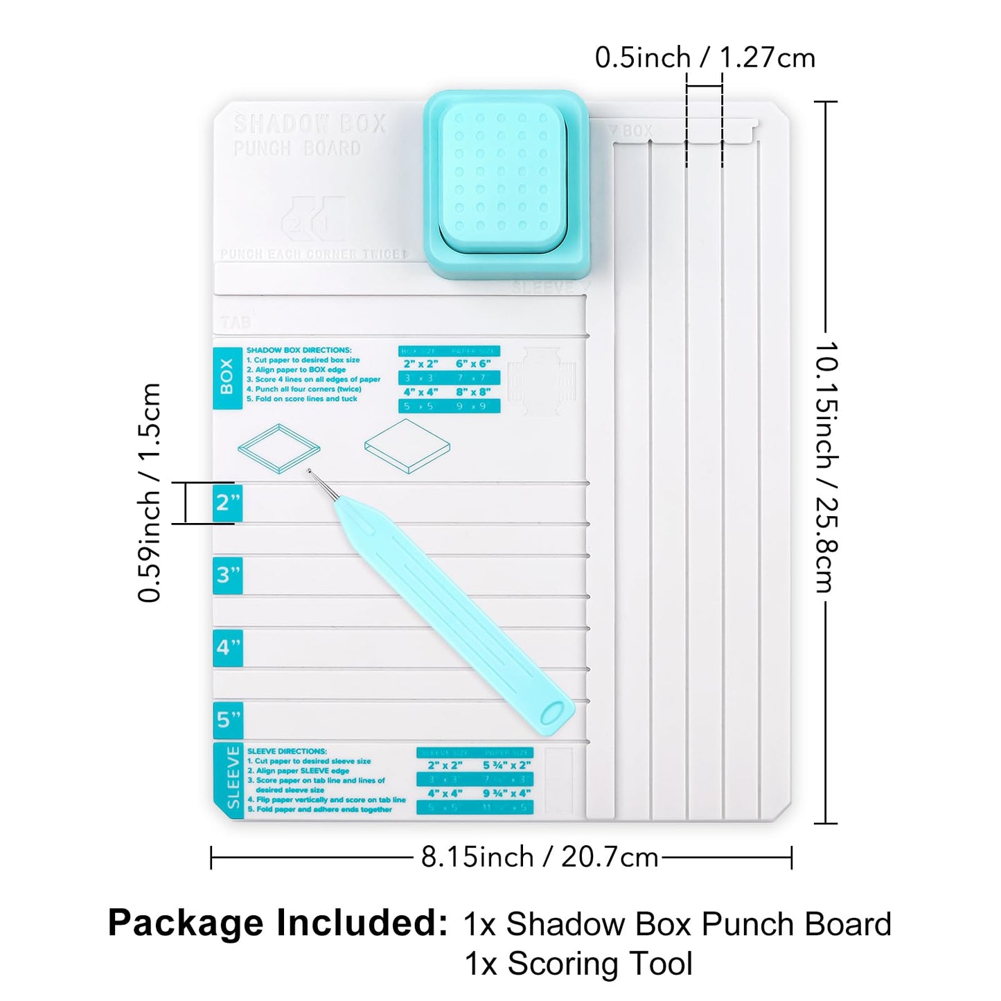 Shadow Box Punch Board, Punch Boards for Crafting, 2", 3", 4", and 5" Shadow Box Making Scoring Board with Scoring Tool for DIY Making ShadowBoxes and Sleeves, Scrapbooking Family Photo Making Gifting