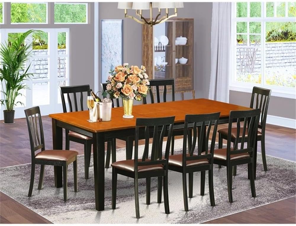 East West Furniture QUAN9-BCH-LC 9 Piece Dining Table Set Includes a Rectangle Dining Room Table with Butterfly Leaf and 8 Faux Leather Upholstered Chairs, 40x78 Inch, Black & Cherry