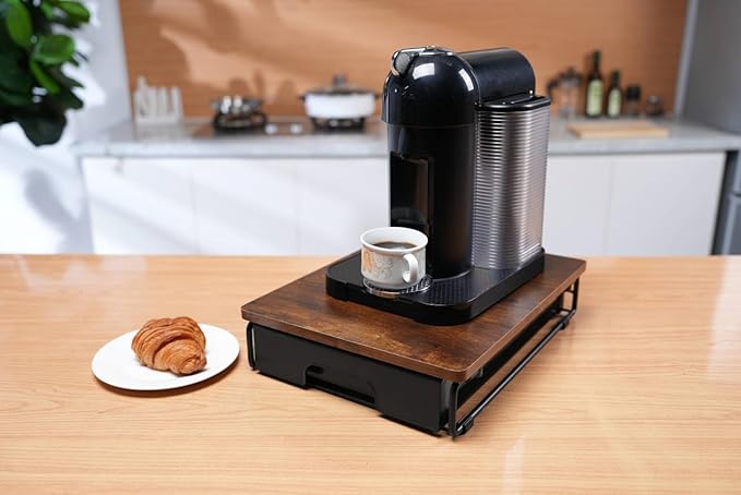 EVERIE Wooden Coffee Pod Storage Drawer Holder Compatible with Nespresso Vertuoline Capsules, Rustic Brown, NP01-WD01