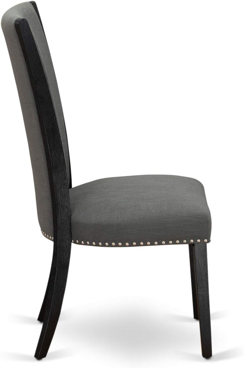 East West Furniture VEP6T50 Verona Parson Dining Chairs - Nailhead Trim Dark Gotham Linen Fabric Padded Chairs, Set of 2, Wirebrushed Black
