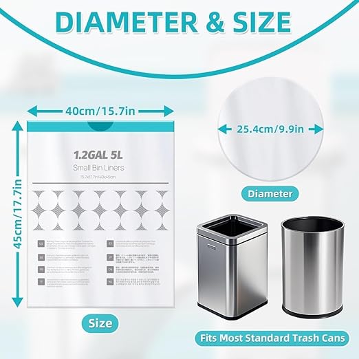 OKKEAI 1.2 Gallon Small Trash Bag, 70 Count Drawstring Bathroom Trash Bags 5L – Leak-Proof Tear-Resistant Wastebasket Liners for Bathroom, Office