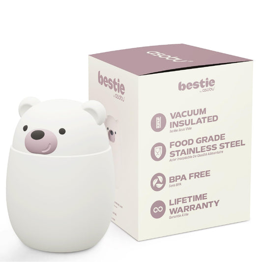 asobu Bestie Foodie Kids Insulated Food Jar – Cute Character Lunch Container for Children, BPA-Free Stainless Steel, Leakproof & Vacuum Sealed, Keeps Food Hot or Cold, Easy to Clean, 16oz