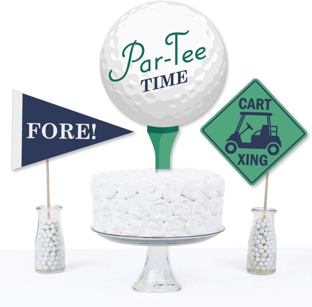 Big Dot of Happiness Par-Tee Time Premium Golf Party Decorations - 15-Piece Birthday & Retirement Centerpiece Set, Table Toppers with Golf Ball, Cart & Pennant Designs, DIY Party Supplies