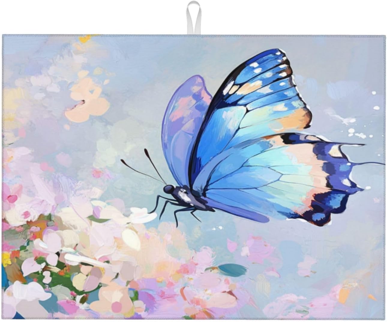 Dish Drying Mat for Kitchen Butterfly Flower Oil Painting Counter Absorbent Dishes Drainer Microfiber Large 18x24 Inch