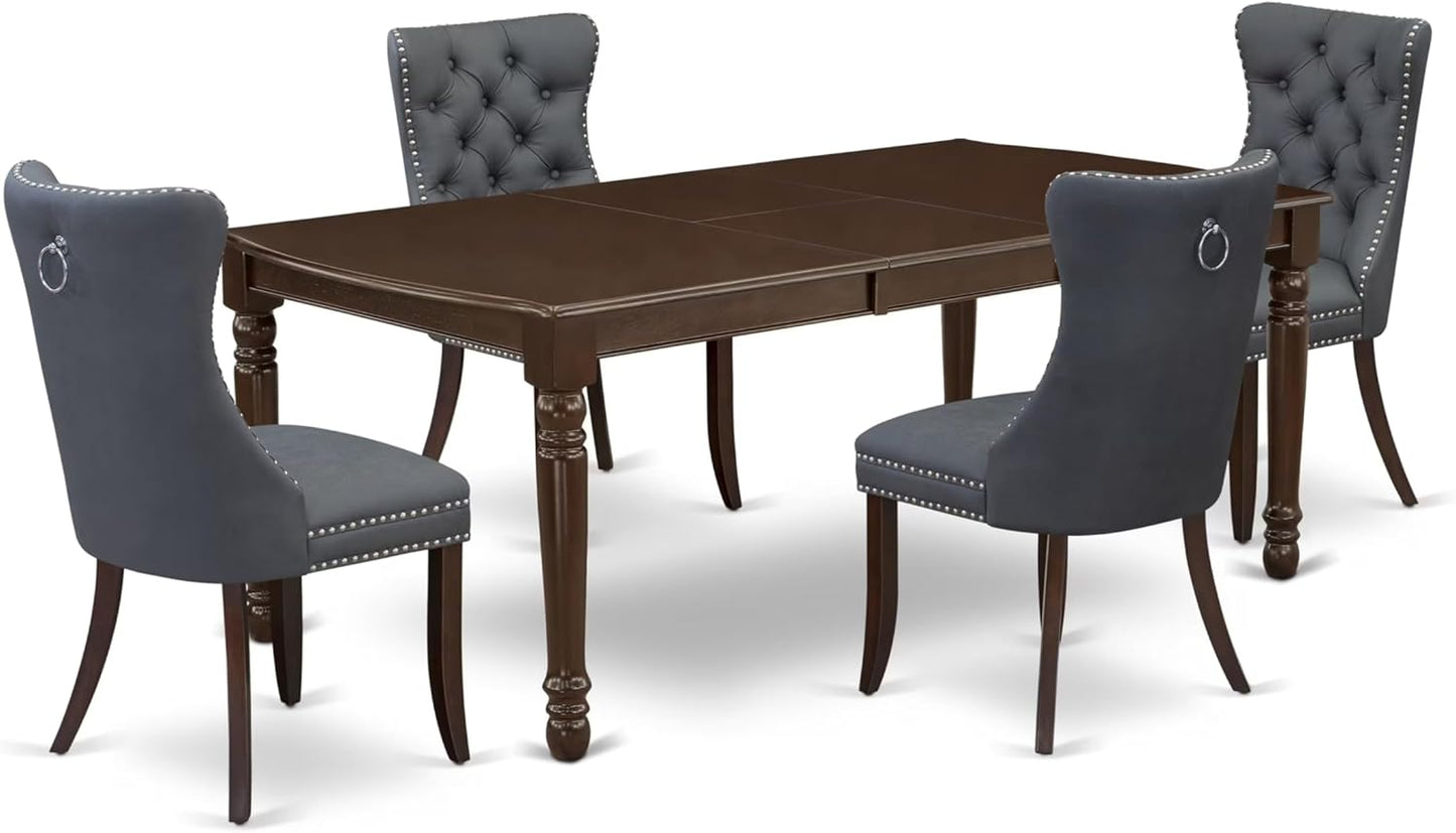 East West Furniture DODA5-MAH-13 5 Piece Dinette Set Includes a Rectangle Dining Table with Butterfly Leaf and 4 Polyester Fabric Upholstered Chairs, 42x78 Inch, Mahogany
