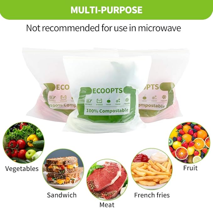 100% Compostable Sandwich Zip Bag | ECO-Friendly Food Storage Bags | Freezer Bag | Plant-Based BPA-free | Seal well for Fruit,Food and Snack (1, Medium)