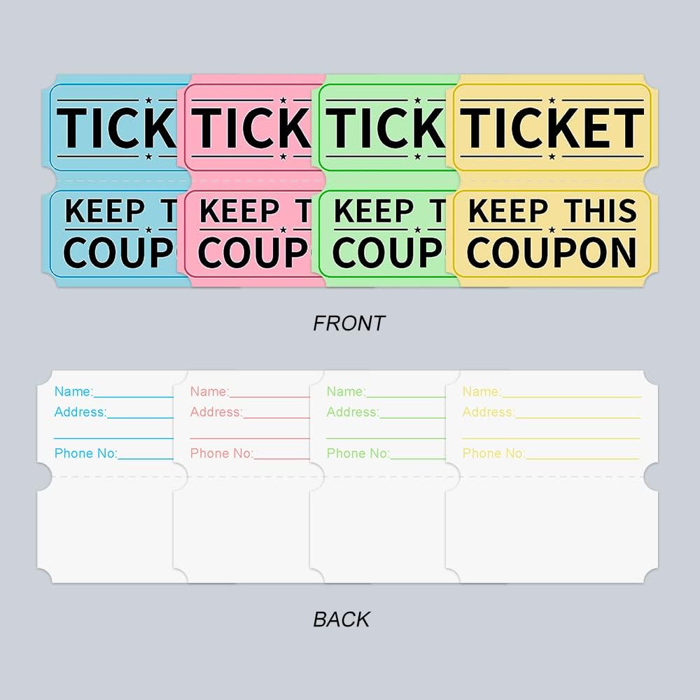 ESSENTIAL 2000 Yellow Double Raffle Tickets Rolls Printable for Leisure, Movie Watching, Entertainment