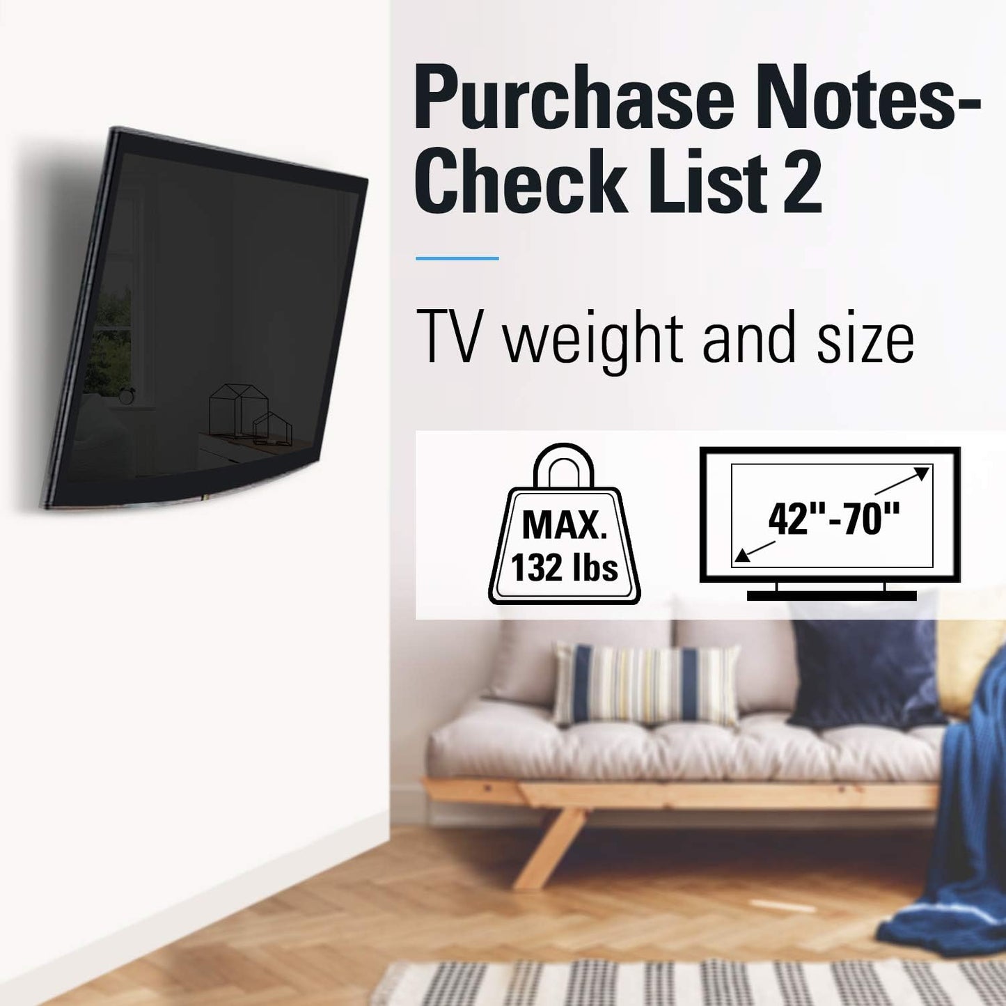Mounting Dream Tilt TV Wall Mount TV Bracket for Most of 42-70 Inches TVs, TV Mount Tilt up to 20 Degrees with VESA 200x100 to 600x400mm and Loading 132 lbs, Fits 16", 18", 24" Studs MD2165-LK