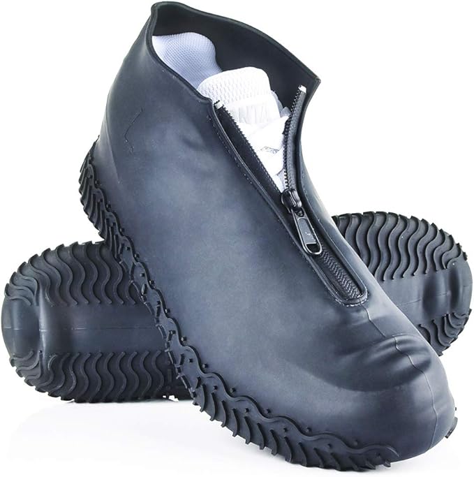 Silicone Waterproof Shoe Covers, Upgrade Reusable Overshoes with Zipper, Resistant Rain Boots Non-Slip Washable Protection for Women, Men (L (Women 7.5-10.5, Men 6.5-9), Black)