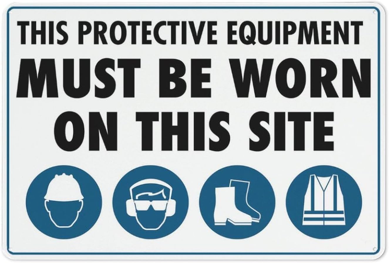 PPE Must Be Worn Sign - Rust-Free Aluminum 8"x12", UV-Protected, Waterproof, Weatherproof & Fade Resistant, 4 Pre-Drilled Holes