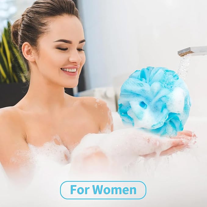 Bath Loofah Sponge Back Scrubber Shower Sponge Soft Mesh Exfoliator Pouf Shower Ball Bath Sponges for Women and Men Bath Accessories (4Pcs 50g Mix Black)