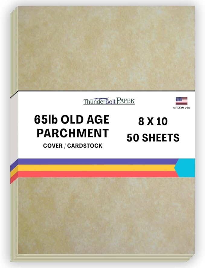 50 Old Age Parchment 65lb Cover Paper Sheets 8 X 10 Inches Cardstock Weight Colored Sheets 8" X 10" (8X10 Inches) Photo|Picture-Frame Size - Printable Parchment Semblance by The Pulp Process