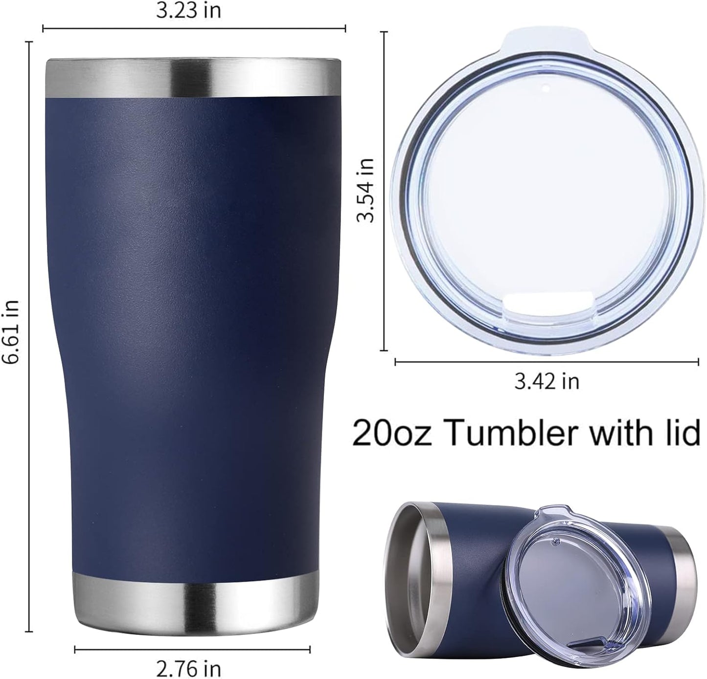 DOMICARE 20oz Tumbler with Lid Stainless Steel Tumblers Bulk, Double Wall Vacuum Insulated Coffee Travel Mug Powder Coated Tumbler, 4 Pack Navy