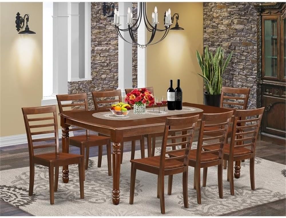 East West Furniture DOML9-MAH-W 9 Piece Dining Set Includes a Rectangle Dining Room Table with Butterfly Leaf and 8 Kitchen Chairs, 42x78 Inch, Mahogany