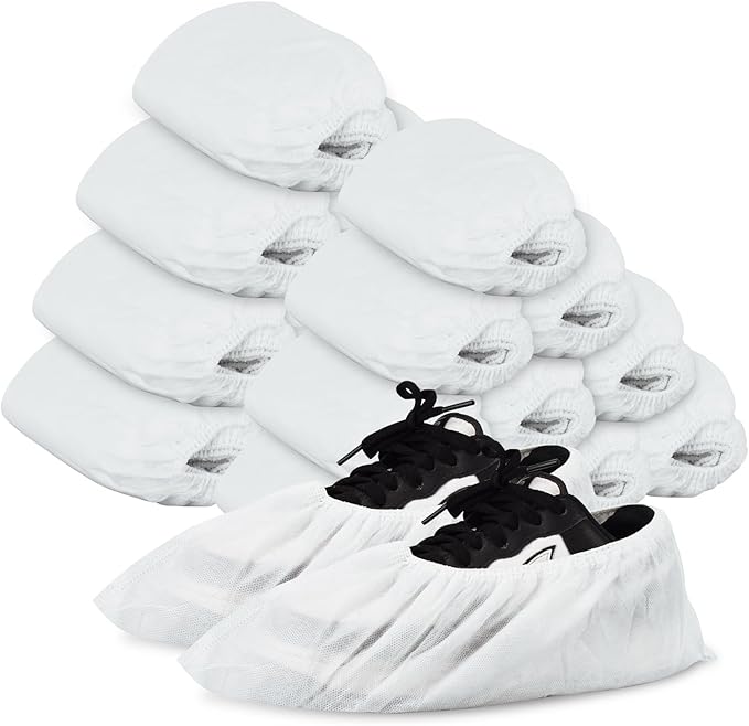 Shoe Covers Disposable 200Pack(100Pairs) Thicker White Shoe Booties Cover Non Slip for Home Floors Carpet Indoor,fits up to US Women 14.5 and Men 13.5