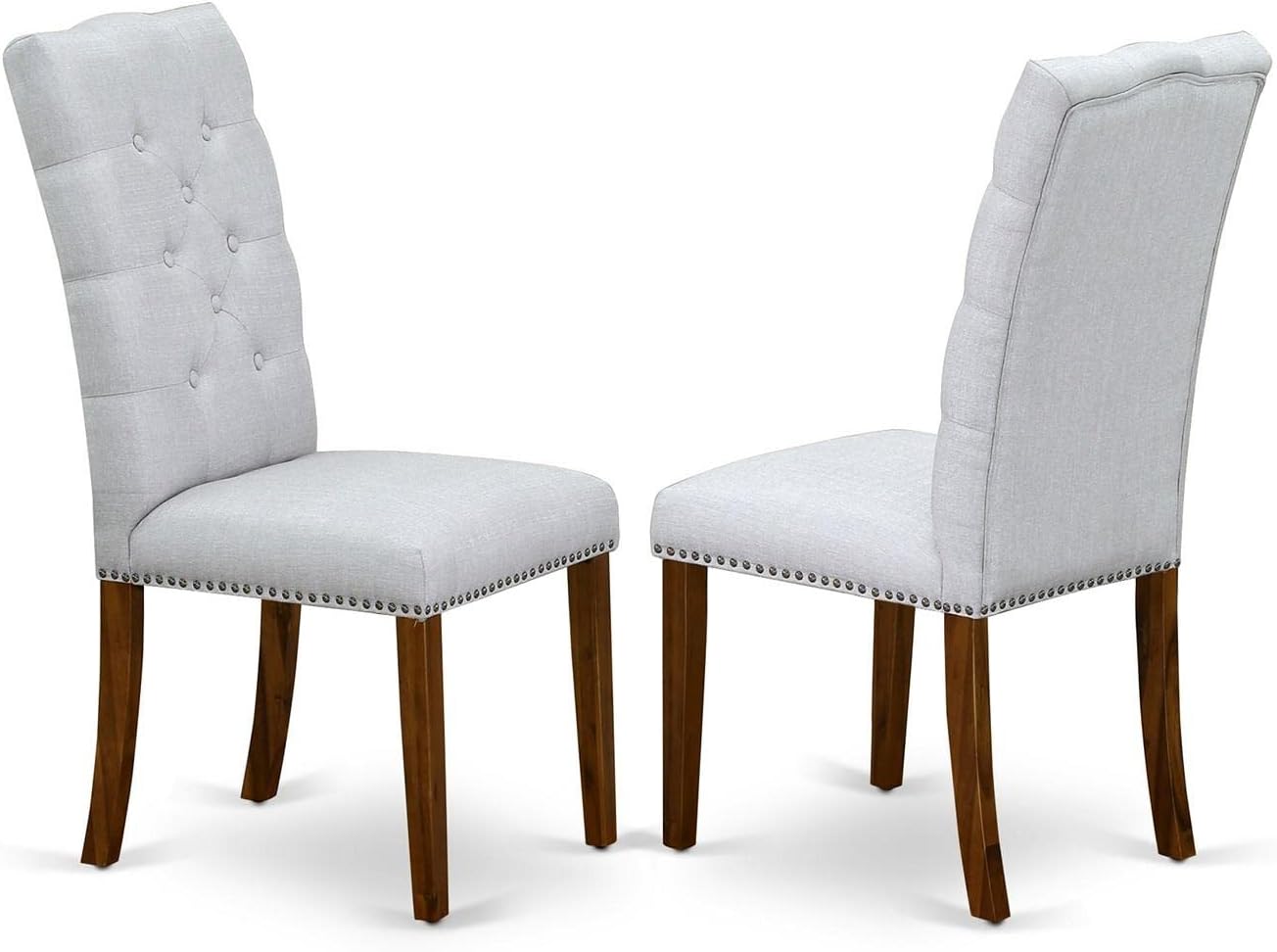East West Furniture DLEL3-ANA-05 3 Piece Modern Dining Table Set Contains a Round Wooden Table with Dropleaf and 2 Grey Linen Fabric Parsons Dining Chairs, 42x42 Inch, Natural
