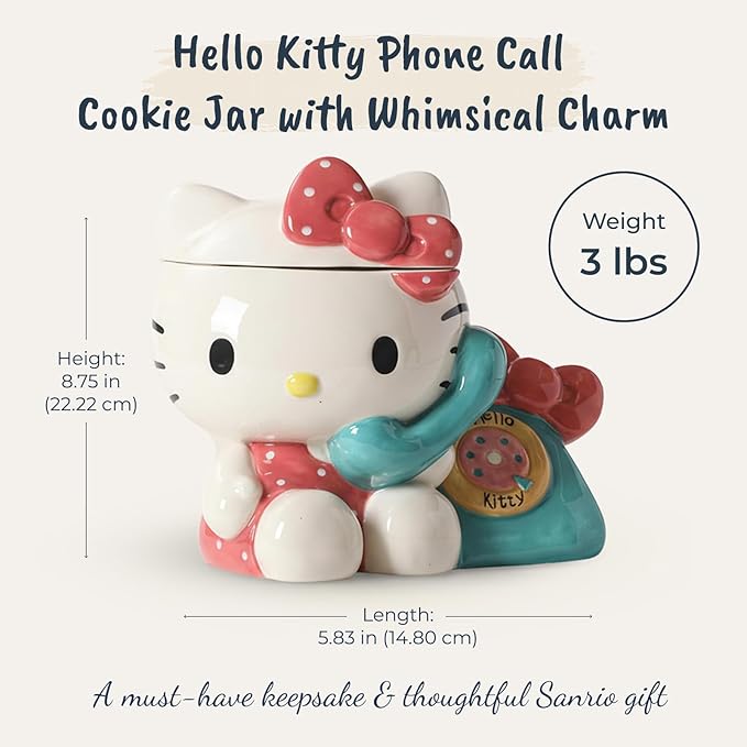 Hello Kitty Phone Call Cookie Jar, 8.75"L x 5.825"W x 7.5"H created by Blue Sky Clayworks