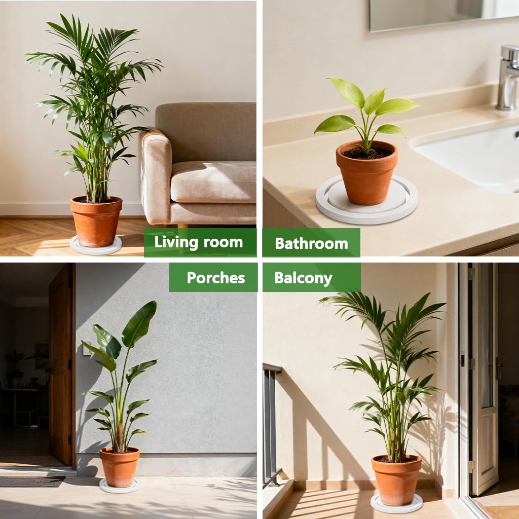 Johamoo Plant Saucer for Indoors, 2 Pack 6 Inch, Instantly Dry Diatomaceous Earth Plant Trays, Stone Plant Pot Saucers Drip & Drainage Tray, White
