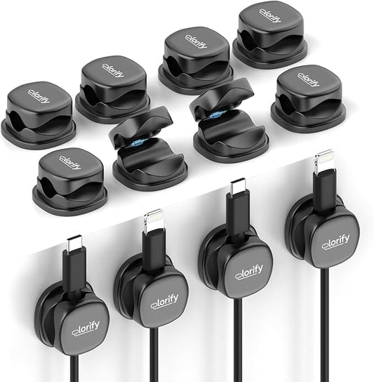 12 Pack Spring Cable Clips, Black Cord Organizer with Adhesive, Charging Cord Clips for Phone, Laptop, Nightstand & Desk, Cable Management for Office & Home Use
