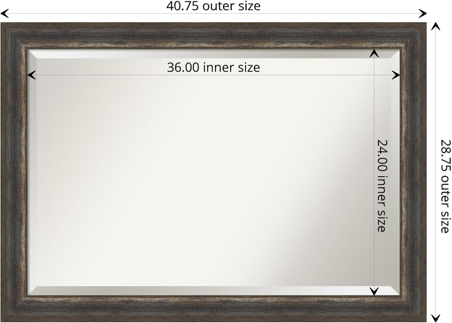 Amanti Art Brown Wall Mirror 29x41 Alta Rustic Char Rectangle Bathroom Mirror for Wall Decor Living Room, Large Rustic Farmhouse Frame, Hangs Horizonally and Vertically, Bathroom Decor, Beveled Edge