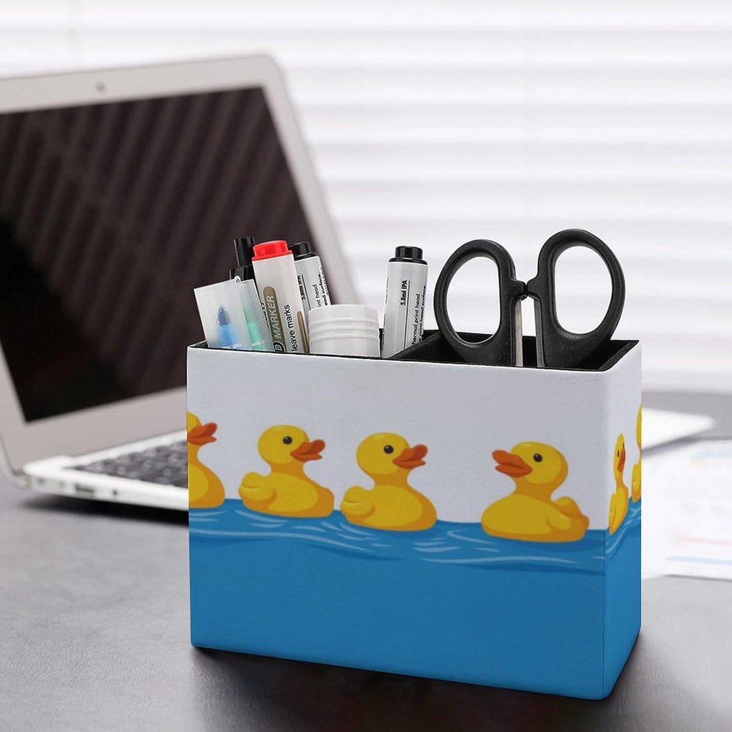 Row Of Ducks Lether Pen Holder for Desk Makeup Brush Holder Office Organizer Desk Accessory for School Office