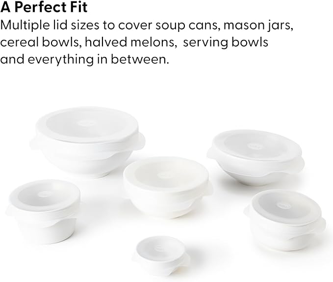 W&P Reusable Silicone Stretch Lid, Set of 6 Circular Lids, Dishwasher Safe, Freezer Safe, LFGB/Premium Materials, Microwave Safe, Clear