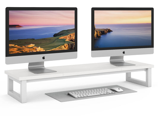 YAOHUOO Dual Monitor Stand Riser, 39Inch Large Monitor Stands for 2 Monitors, Computer Monitor Stand, Wooden Desktop Oraganizer Shelf for Office Desk Computer,Laptop,TV
