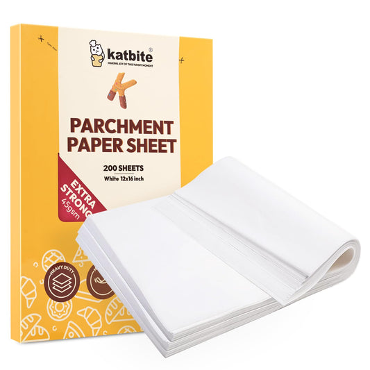 Katbite 200PCS 12x16 In Heavy Duty Flat Parchment Paper, Parchment Paper Sheets for Baking Cookies, Cooking, Frying, Air Fryer, Grilling Rack, Oven(12x16 Inch)[Advanced Series]